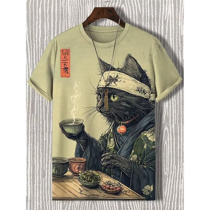 Humor chat Style rétro T-shirt pour hommes conception drôle décontracté quotidien col rond manches courtes t-shirts été