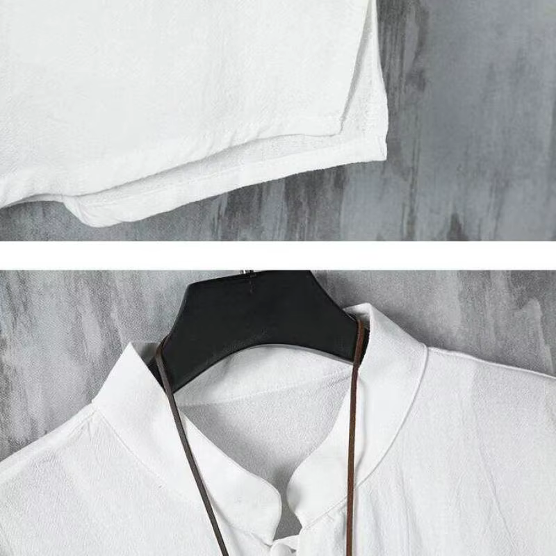 Chemise à col mandarin unie légère pour homme