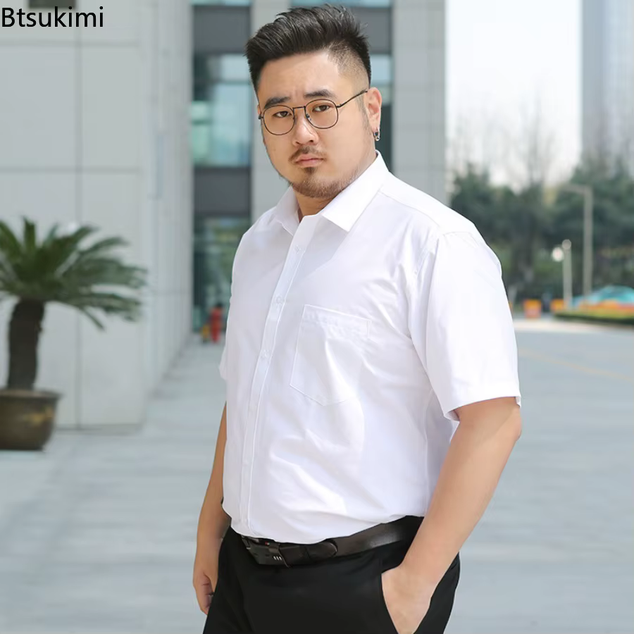 Oversized 7XL 8XL Summer New Men's Dress Shirts Fashion Classic Black White Short Sleeve Business Social Formal Clothing