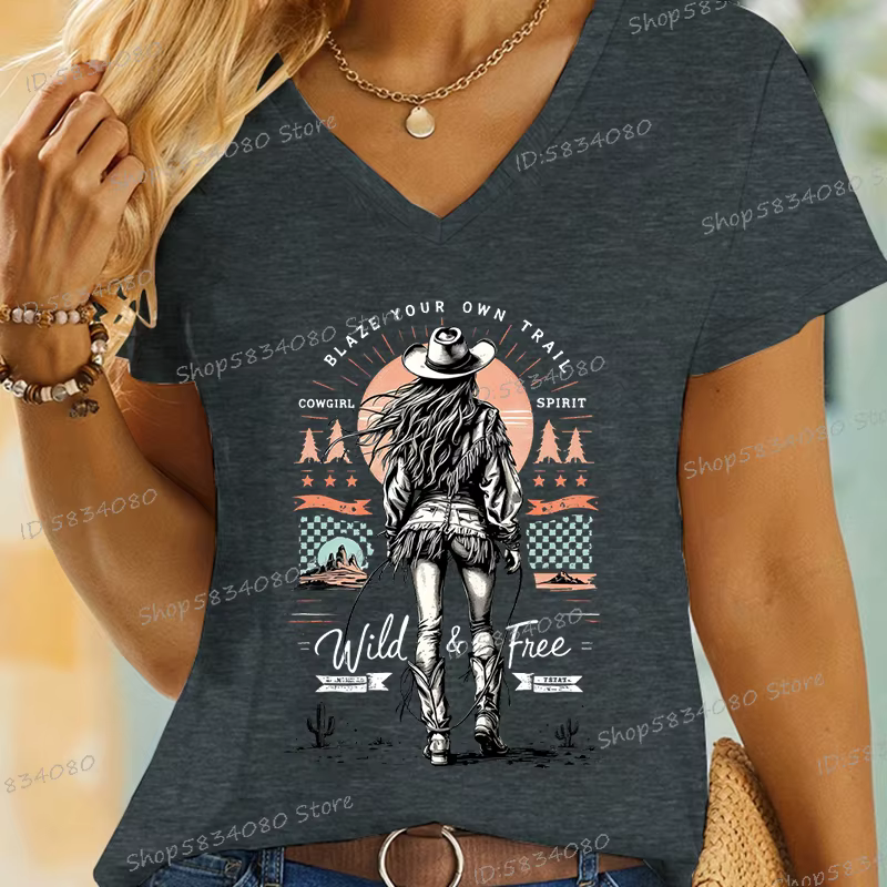 Rétro Cowgirl sauvage et gratuit imprimé T-shirt Vintage désert