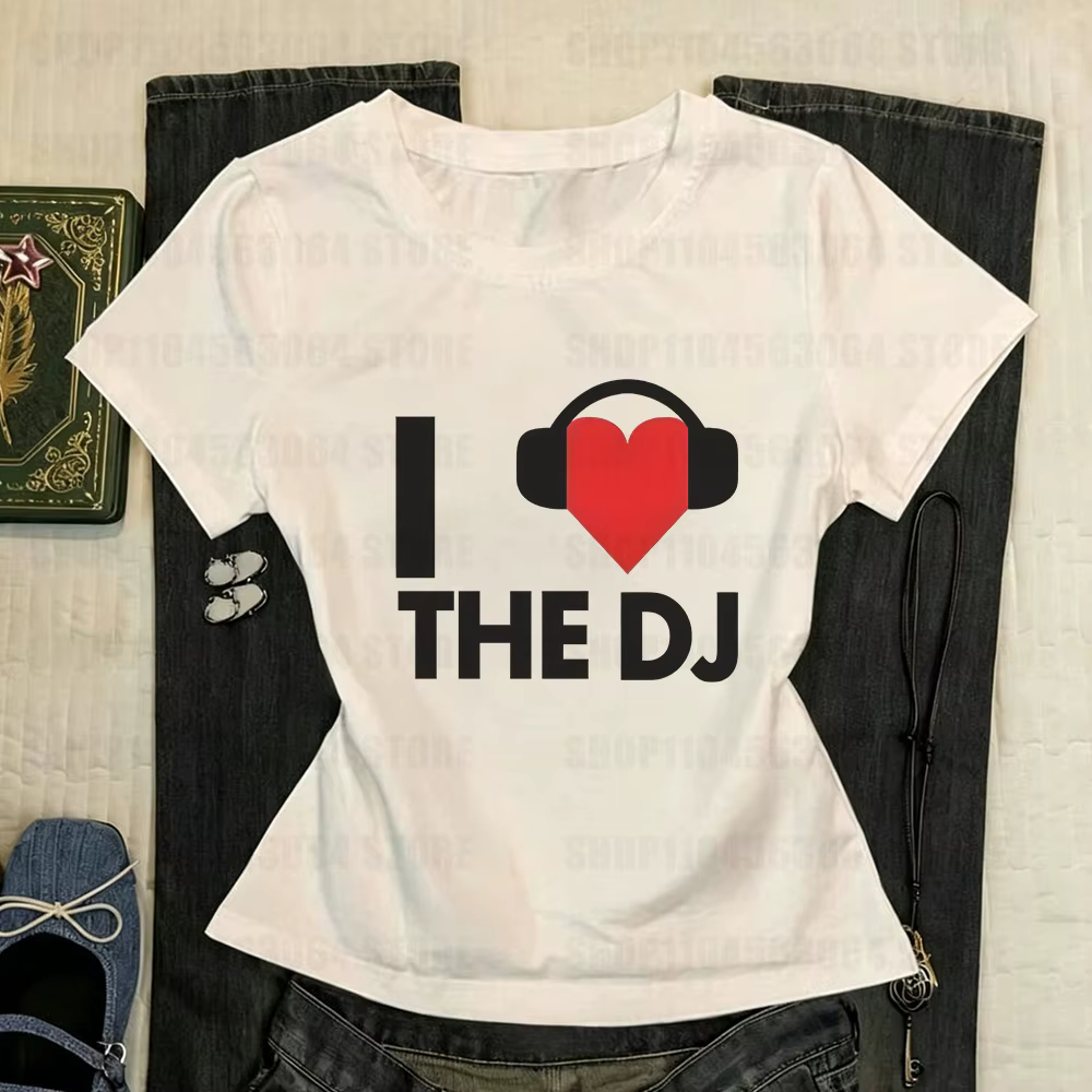 T-shirt blanc imprimé « I Love DJ »