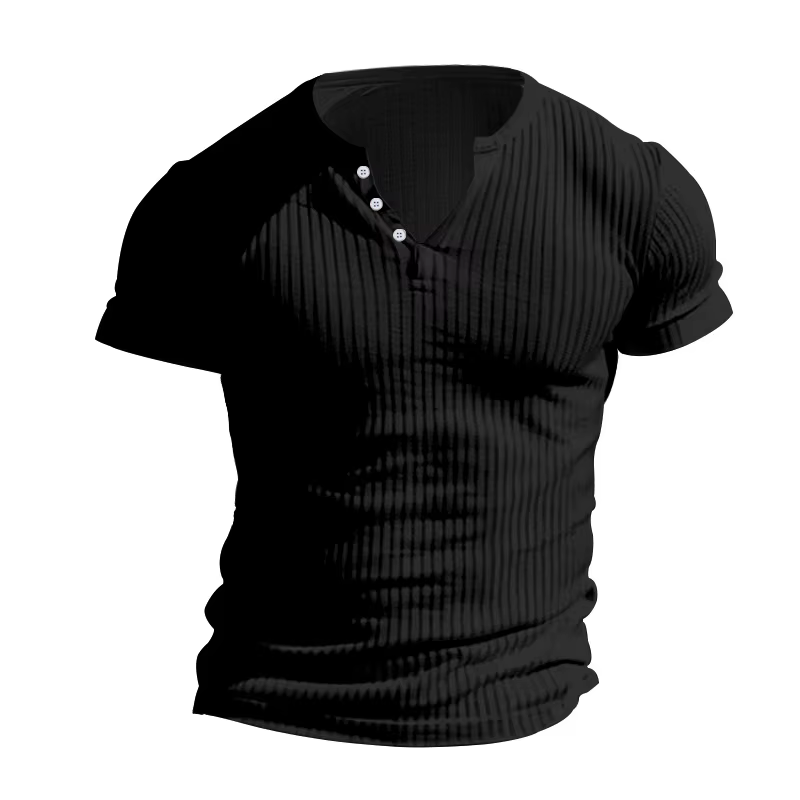 T-shirt Henley à Manches Courtes pour Homme, Coupe Cintrée, Col Rond, Couleur Unie, Décontracté, Été