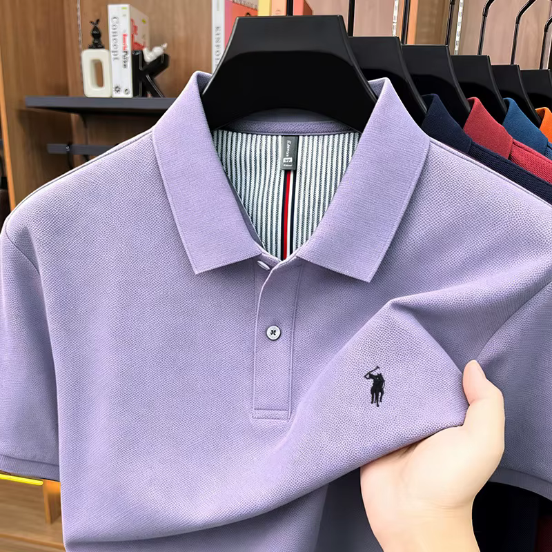 Luxe Pony broderie manches courtes Polo chemise 100% coton haut de gamme marque hommes nouvelle mode été respirant