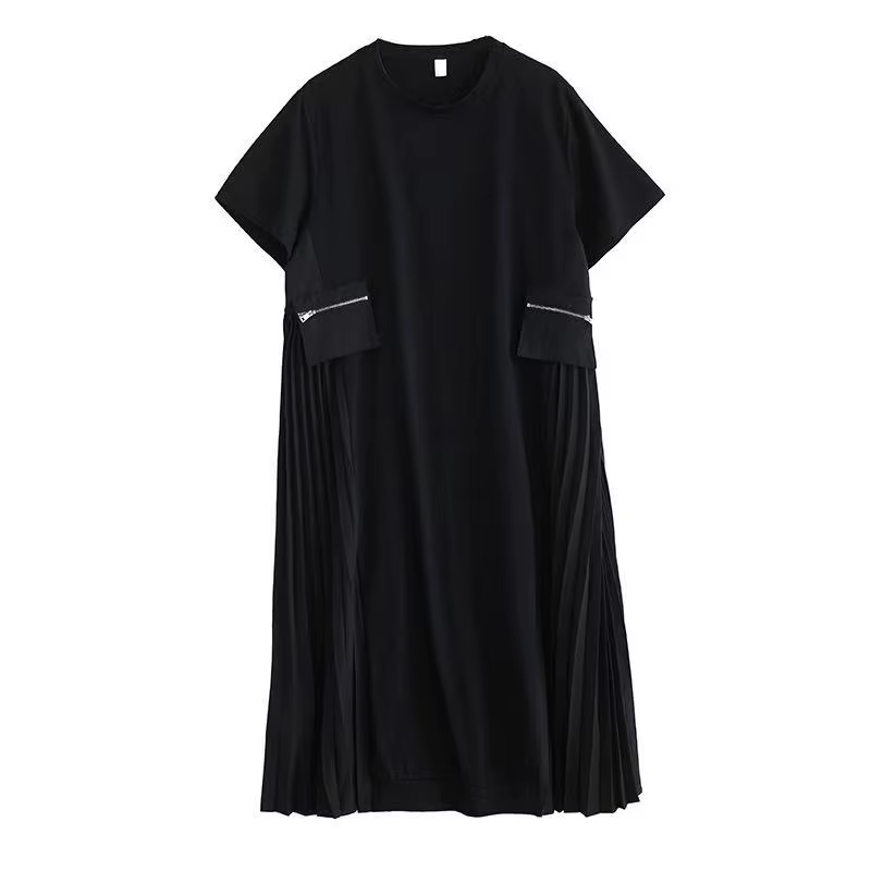 Manches courtes surdimensionné vintage noir plissé nouveau en robes pour femmes décontracté ample longue robe d'été vêtements élégants 2025