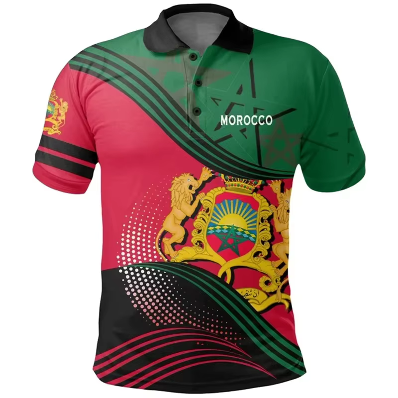Polo à Manches Courtes avec Emblème National Marocain pour Homme et Femme