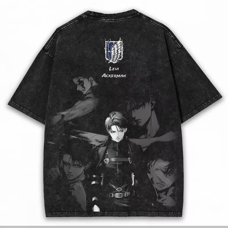 Levi Ackerman T-shirt graphique attaque sur Titan Anime Vintage lavé surdimensionné