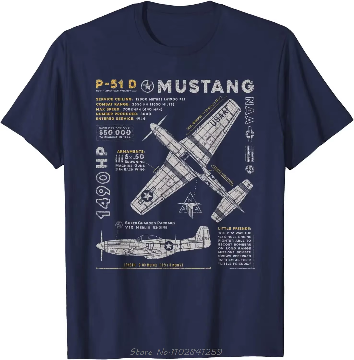 P-51 Mustang | Aviation nord-américaine Vintage avion de chasse T-shirt hommes vêtements mode décontracté
