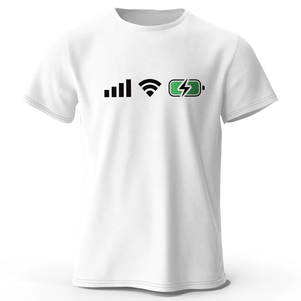 Signal WiFi Batterie Imprimé T-Shirt 100% Coton Surdimensionné Tech Graphique T-shirts pour Hommes Femmes Hauts D'été Digital Streetwear
