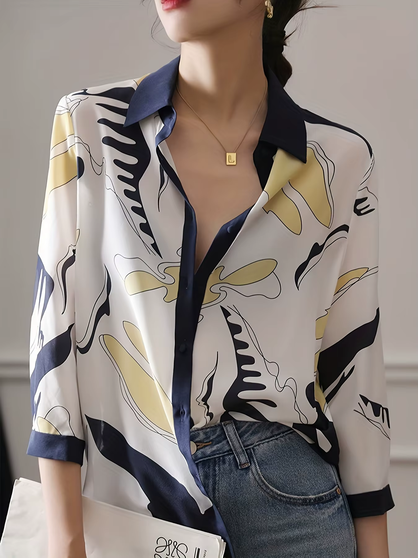 Mode luxe dames chemise France style femme impression blouse printemps été demi manches hauts blusa mujer