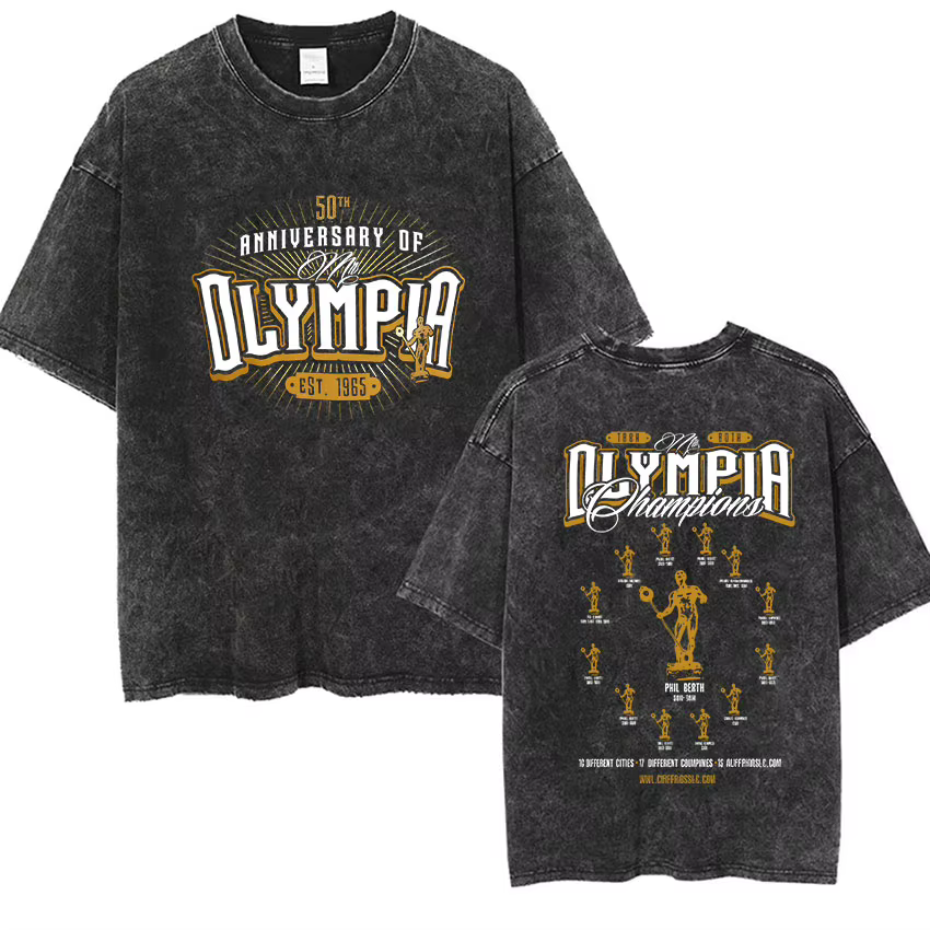 T-shirt graphique vintage délavé pour homme Olympia Gym 2026