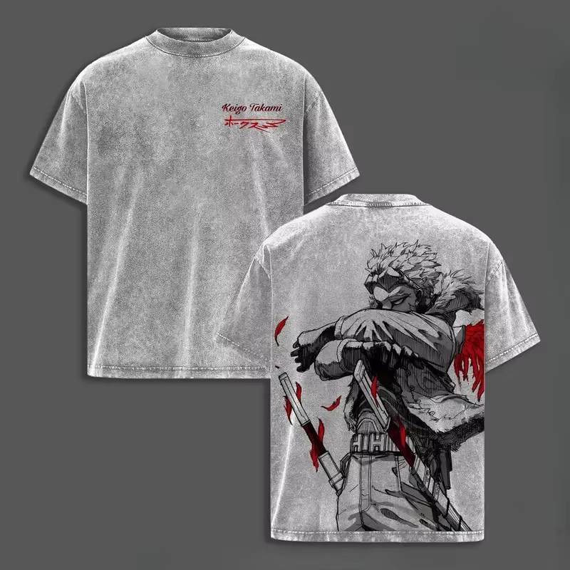 Hawks Manga T-shirt imprimé My Hero Academia Anime Vintage lavé surdimensionné
