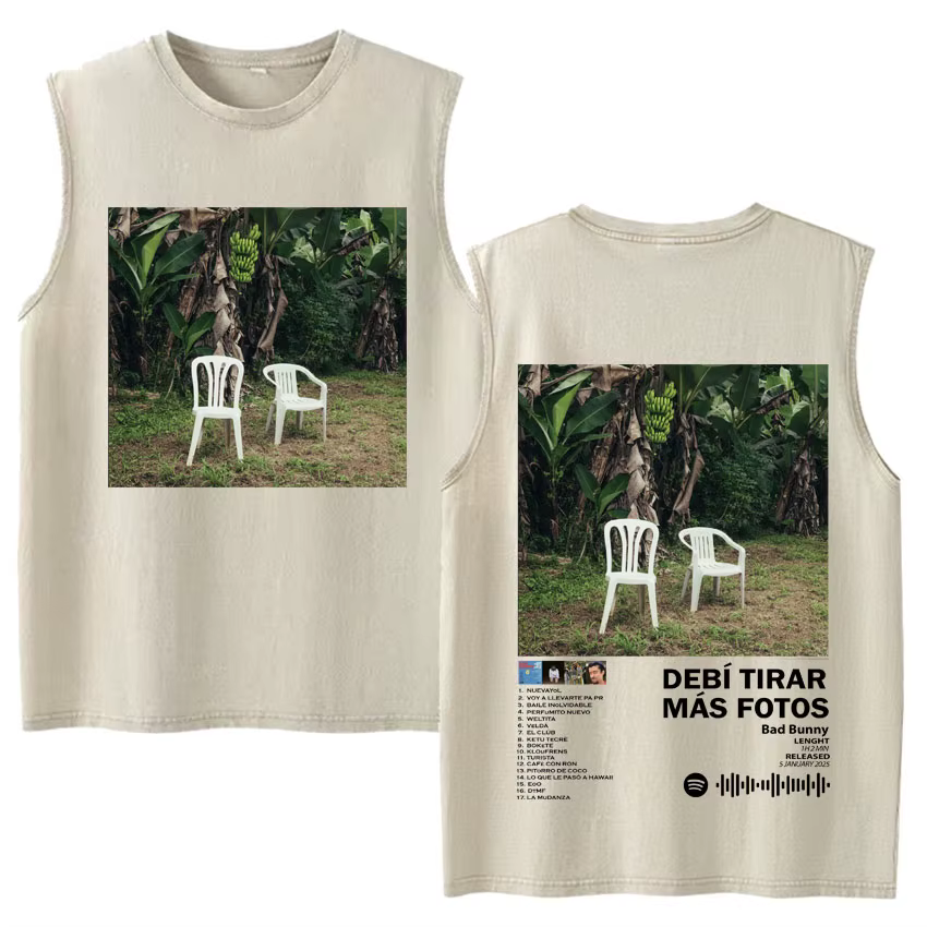 Débardeurs Vintage Effet Délavé Hip Hop Hot Singer Bad Bunny Debi Tirar Mas Fotos DTMF Y2K – T-shirts Sans Manches Tendance pour Hommes et Femmes