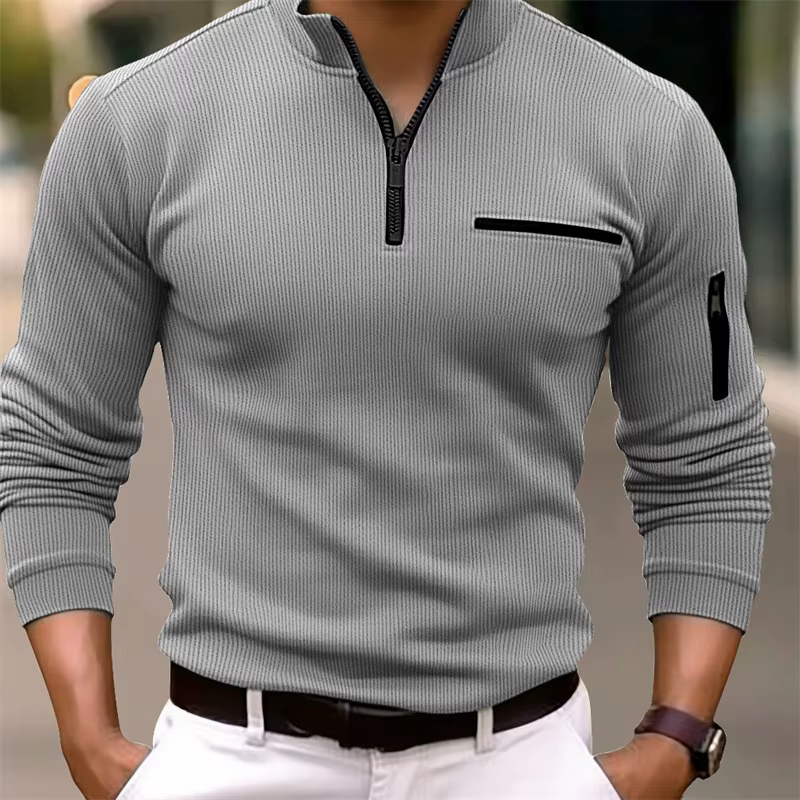POLO rayé à manches longues pour hommes