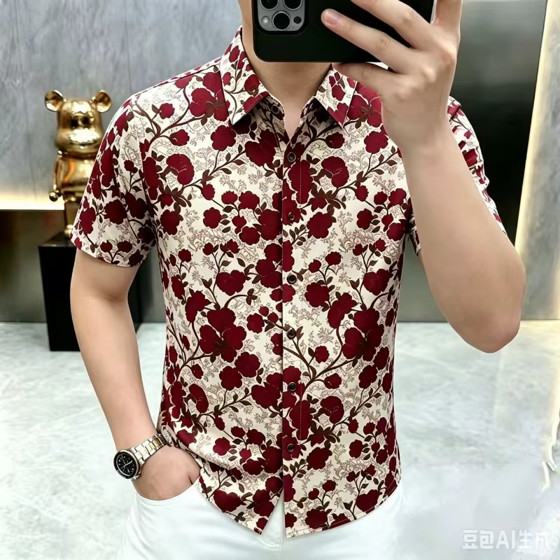 Chemise à manches courtes à imprimé floral tendance pour homme
