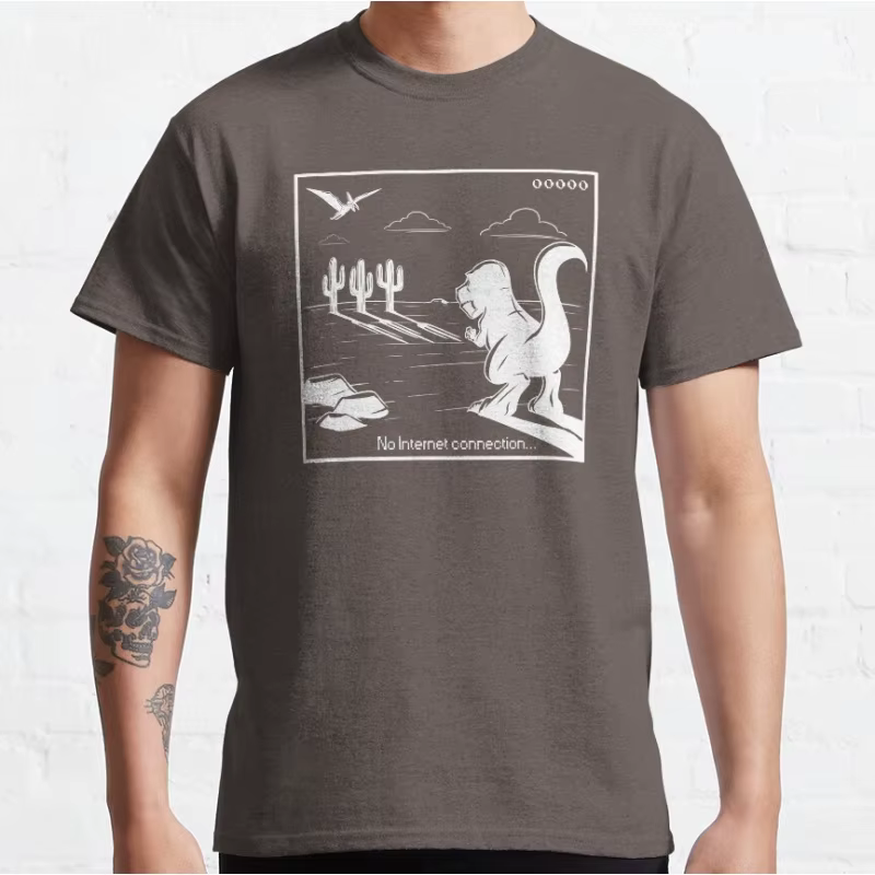 Exécution T-Rex! Drôle 404 cadeau hors ligne 90s dessin animé pixel jeu vidéo dinosaure T-shirt pour hommes grande taille hauts pour adultes S-6xl