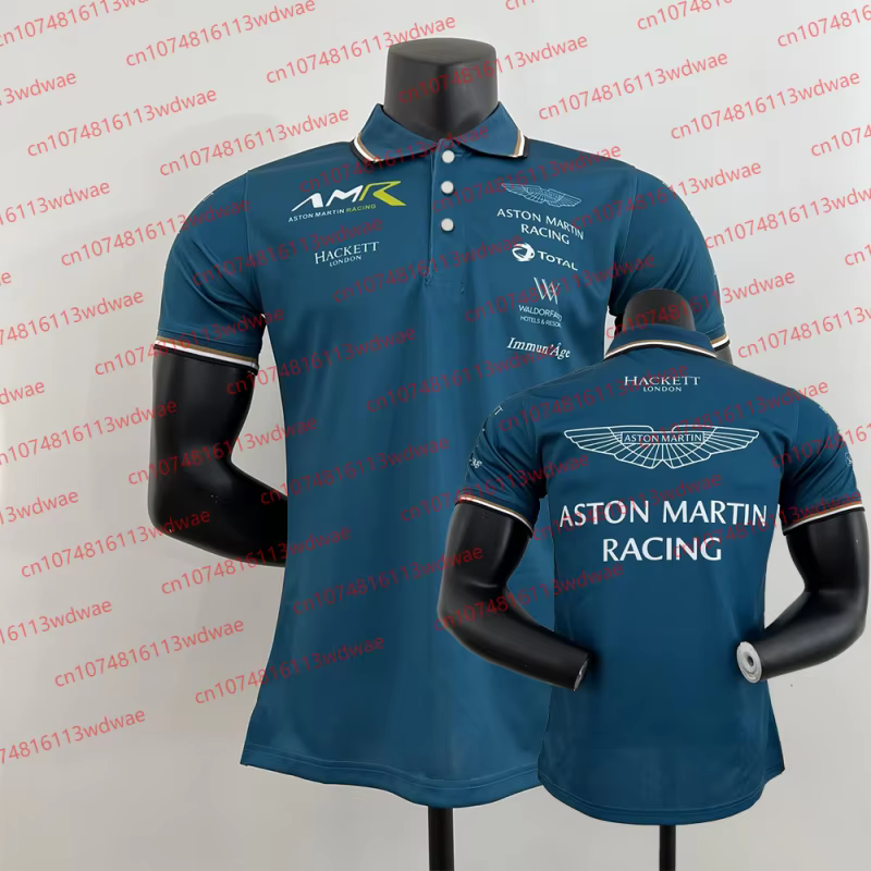 Aston Martin Racing Team Training Street Style Button Polo Shirt Fernando Alonso 14 Vêtements à manches courtes pour hommes et femmes