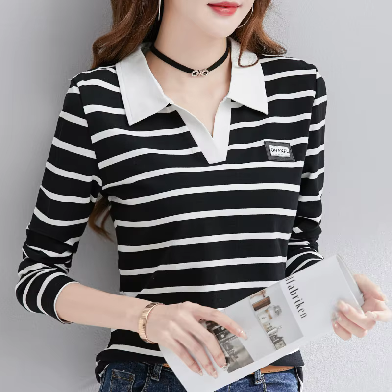 T-shirt rayé à manches longues pour femme