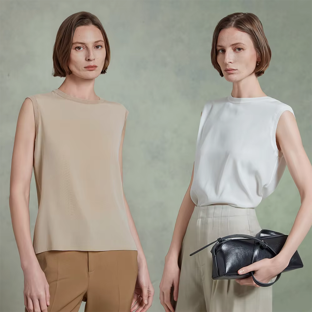 Débardeur sans manches en soie de mûrier véritable pour femme