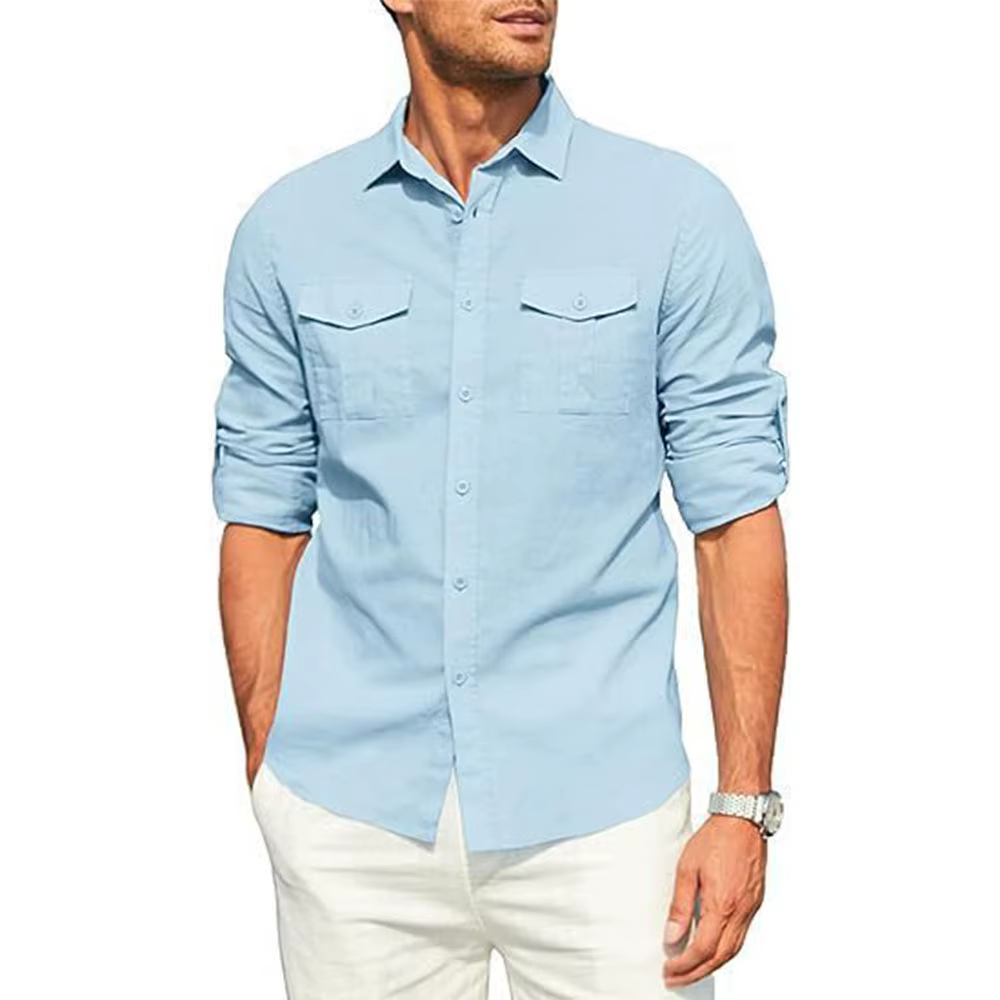 Chemise pour hommes Double poche coton lin