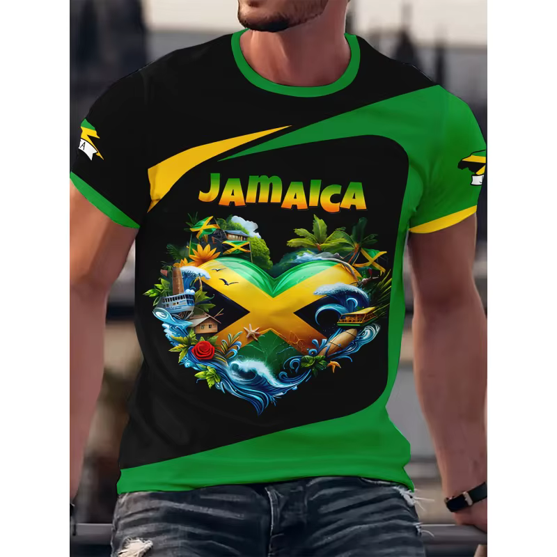Jamaïque drapeau carte graphique T-Shirt pour hommes drôle jamaïcain 3D imprimé t-shirts été respirant haut col en o à