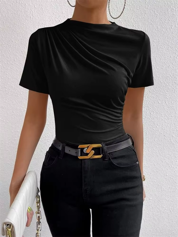 T-shirt froncé à manches courtes pour femmes