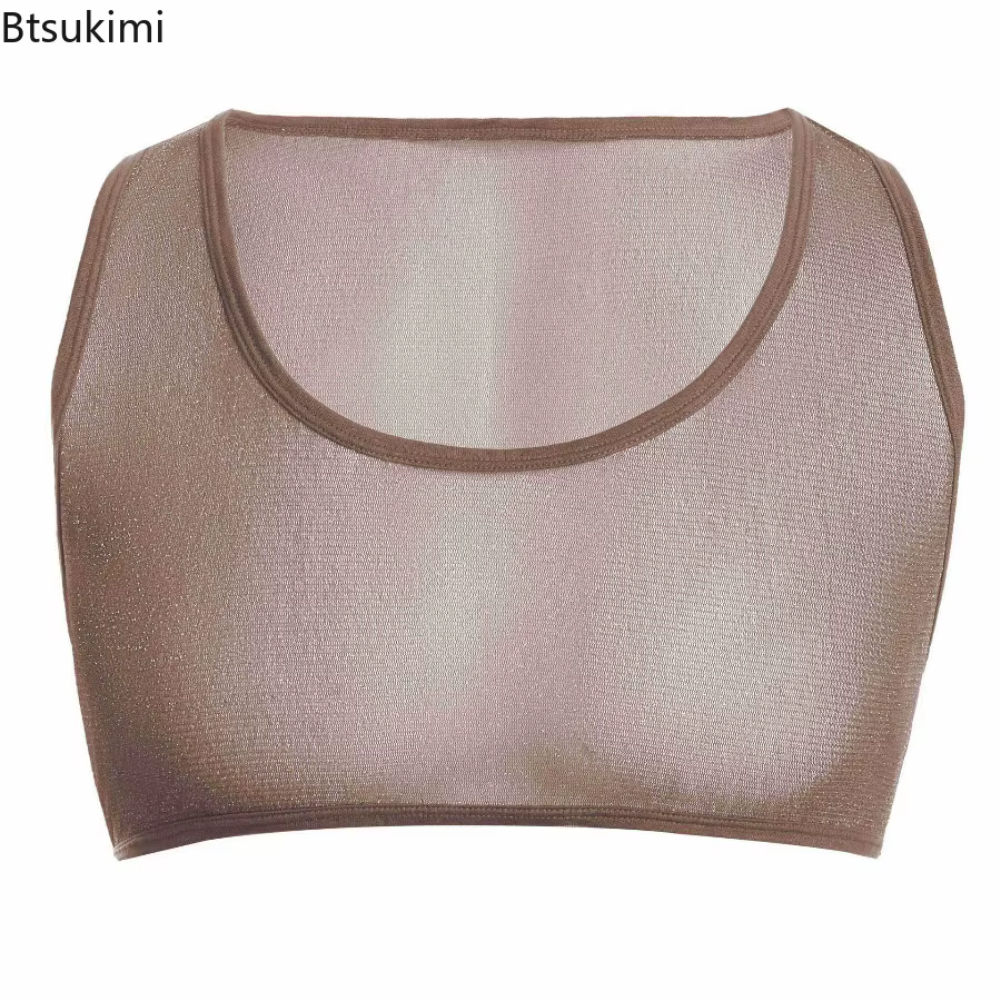 Nouveau 2026 hommes Sexy brillant Transparent maille culture hauts gilet sans manches sport Muscle maillot de corps col
