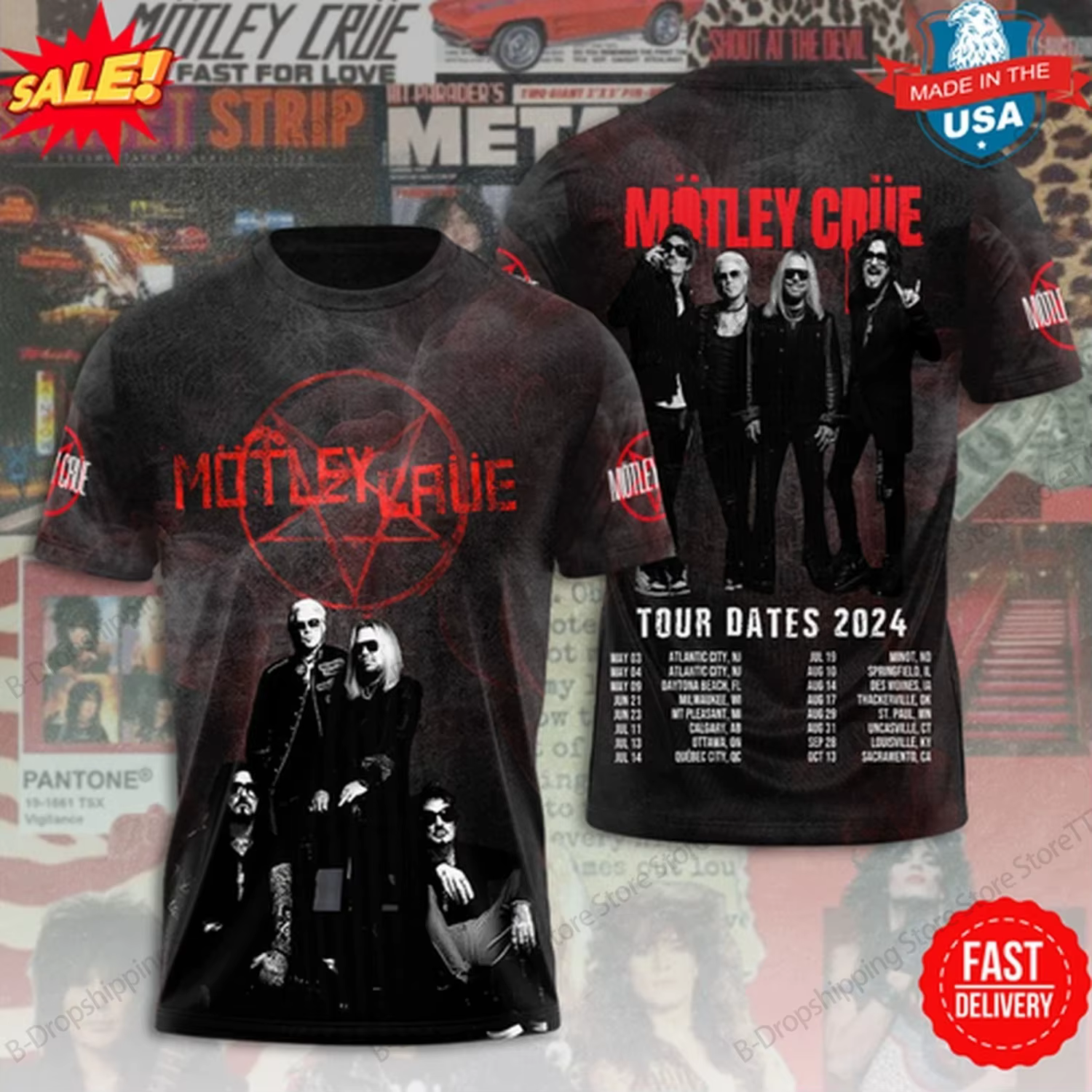 Metal Rock Band Motley Crue Tour impression 3d T-shirt hommes femmes mode Hip Hop décontracté à manches courtes hauts