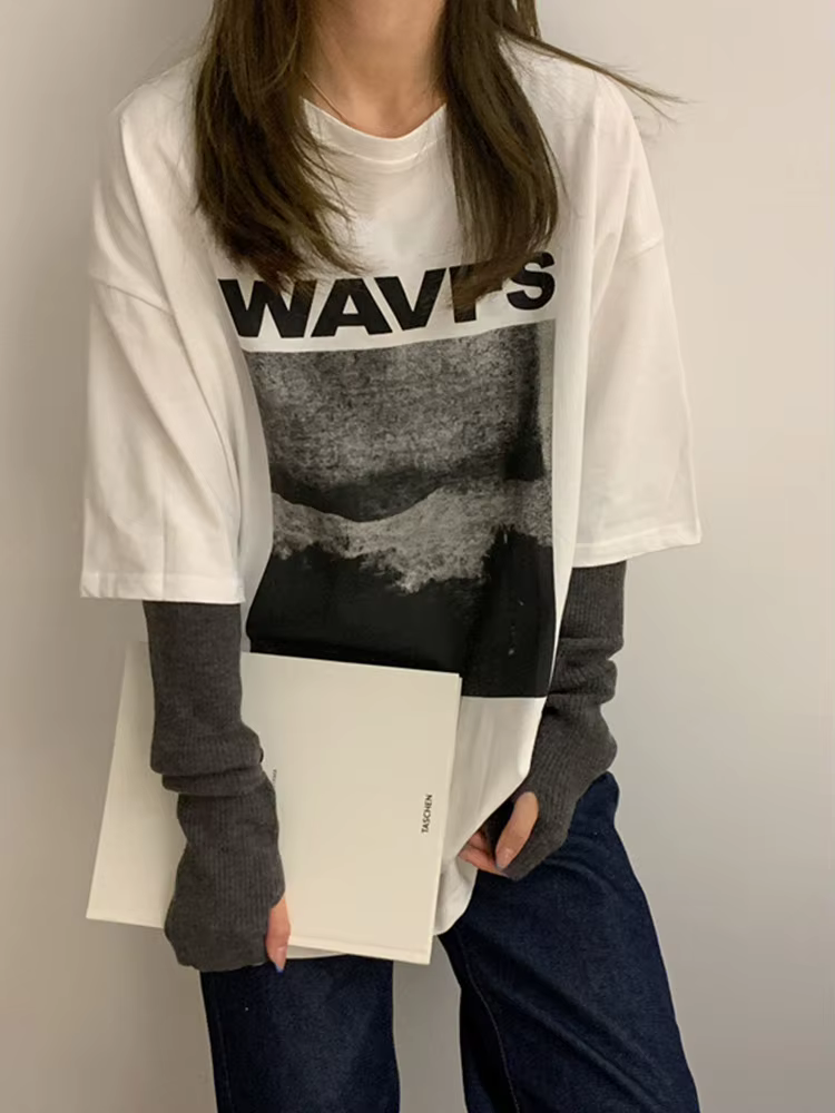 T-shirt manches courtes femme blanc, streetwear estival et créatif, Harajuku