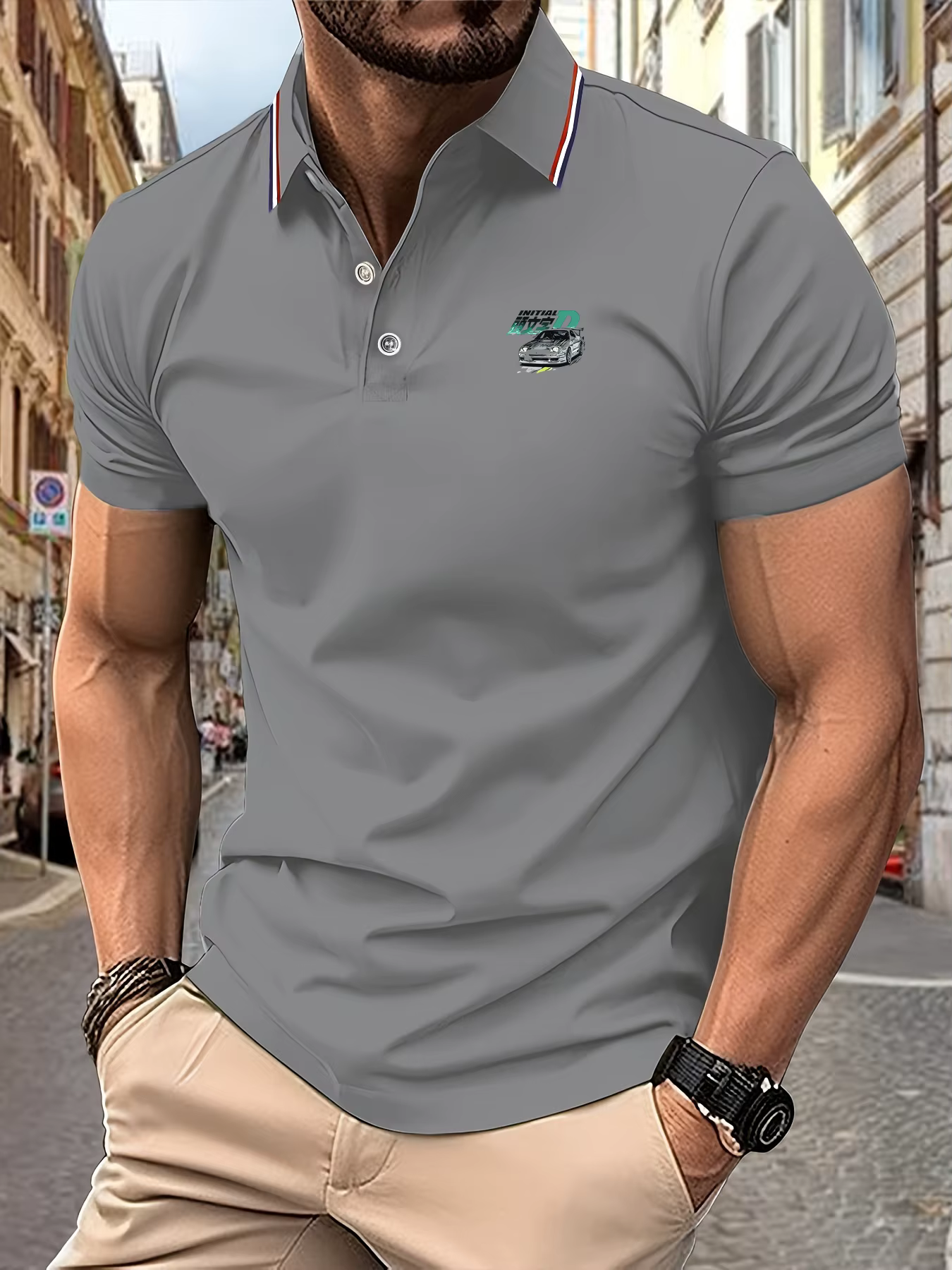 2025 nouveau Polo pour hommes Initial D voiture impression été à manches courtes revers rayures respirant léger luxe Cool t-shirt style décontracté