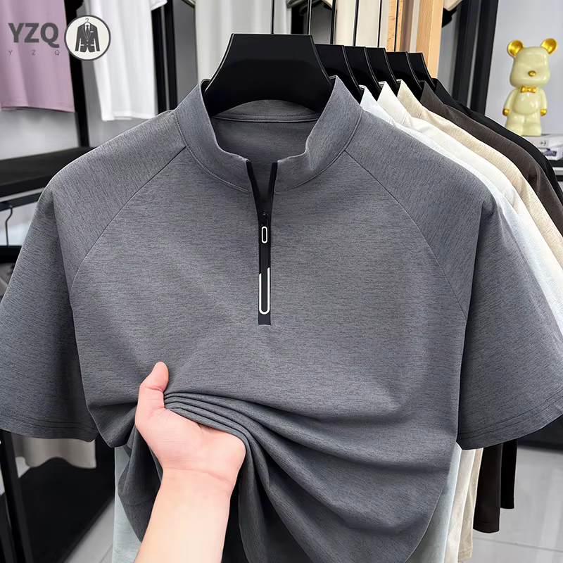 T-shirt Homme 2026 Tendance à Col Zippé – Design Minimaliste avec Fermeture Éclair – Style Décontracté pour le Quotidien et les Activités de Plein Air
