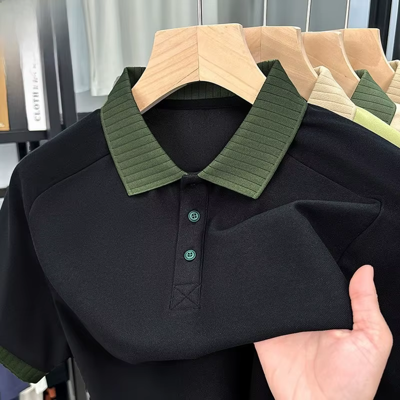 Nouveau Polo Homme Manches Courtes 2026 – T-shirt Décontracté Couleur Unie Tendance pour Affaires et Loisirs – Coupe Ample en Fibre de Polyester