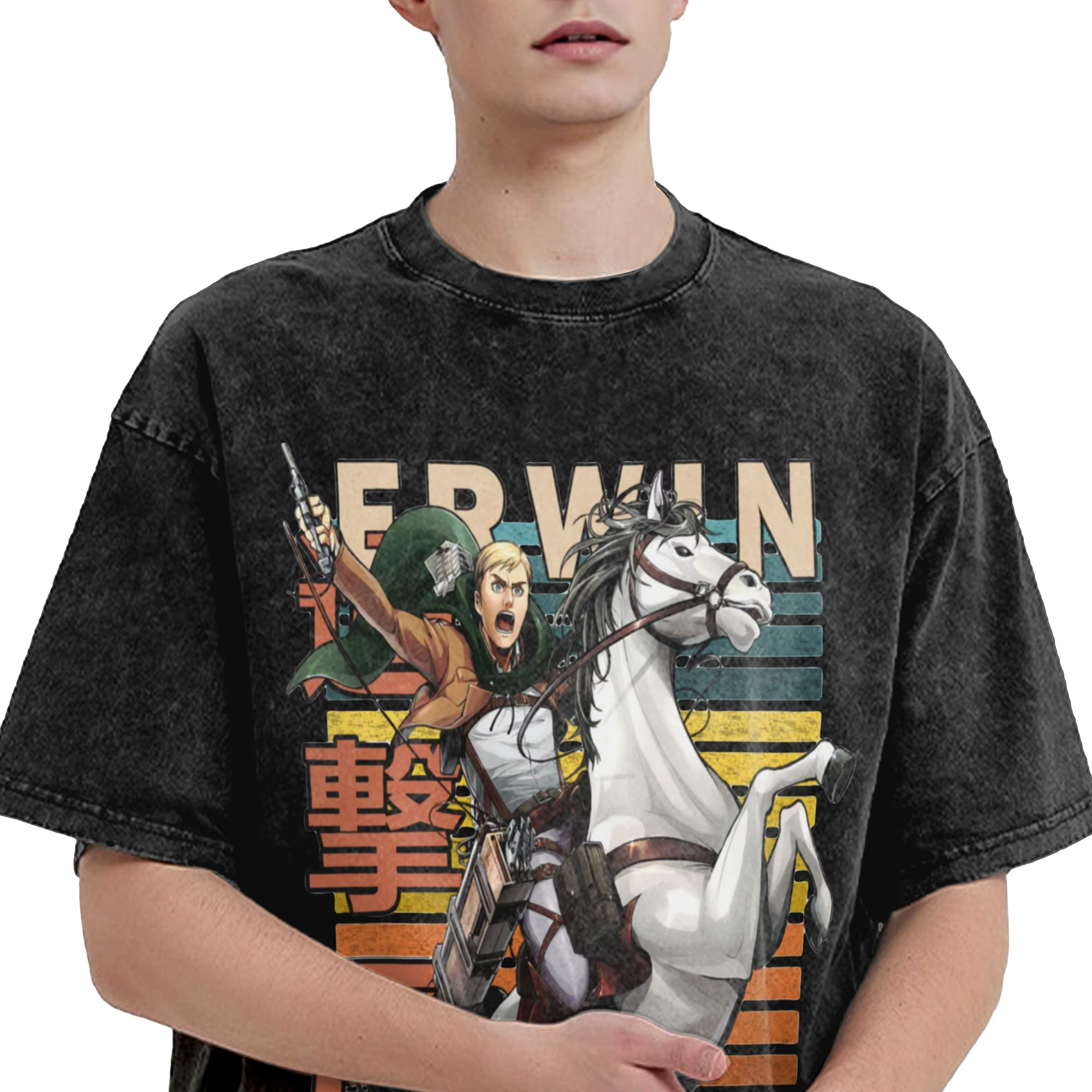 Erwin Smith Attack On Titan Shingeki No Kyojin T-shirt délavé 100% coton vintage pour hommes et femmes