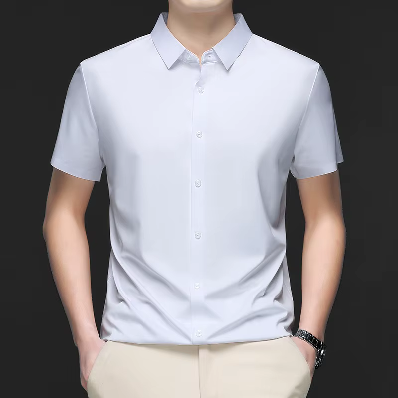 Hommes mûrier soie chemises habillées affaires résistant aux rides sans fer à la mode haut de gamme homme hauts et t-shirts glace Cool chemise vêtements d'été