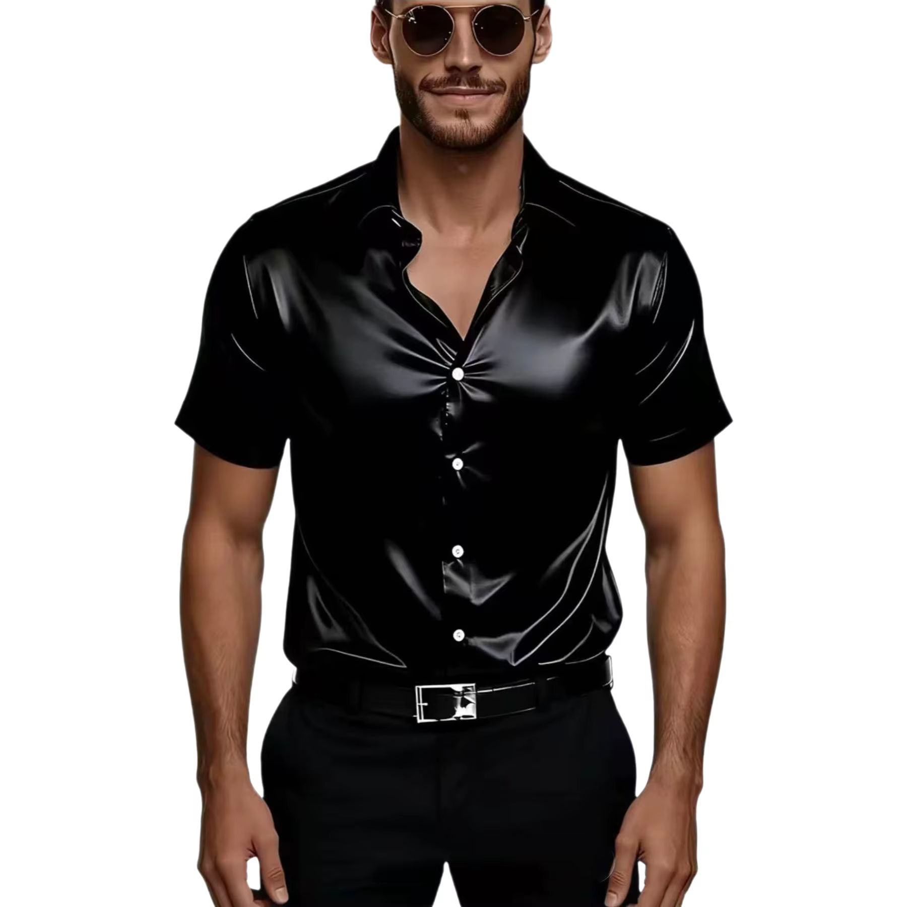 Chemise en satin de soie à manches courtes pour homme