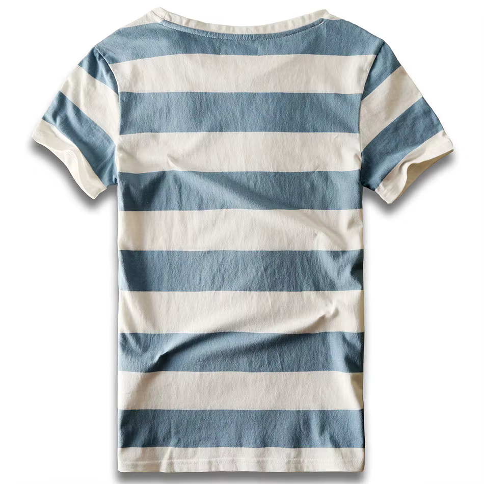 Hommes rayé T-Shirt rayures haut t-shirts mâle mode à manches courtes bleu rouge blanc noir