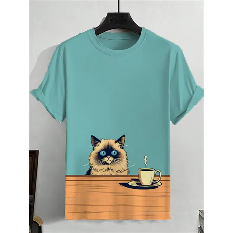 Humor chat Style rétro T-shirt pour hommes conception drôle décontracté quotidien col rond manches courtes t-shirts été