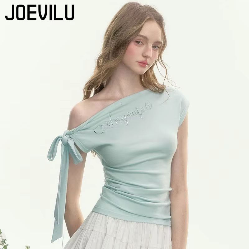 JOEVILU T-shirt slim avec nœud papillon et épaules dénudées