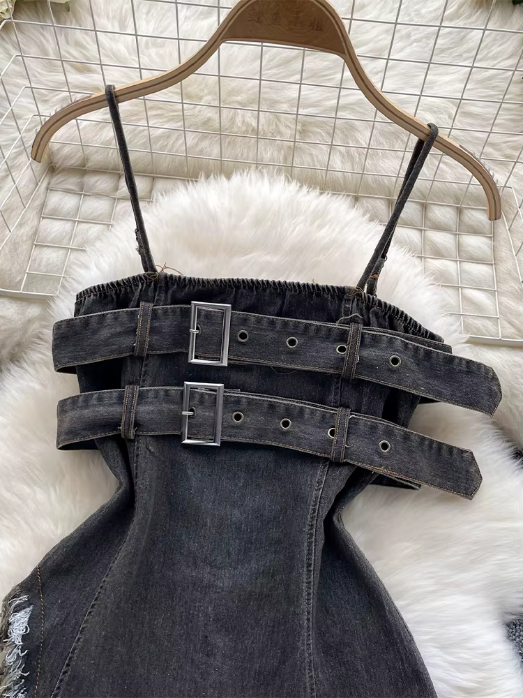 Haut court en Denim bleu pour femmes