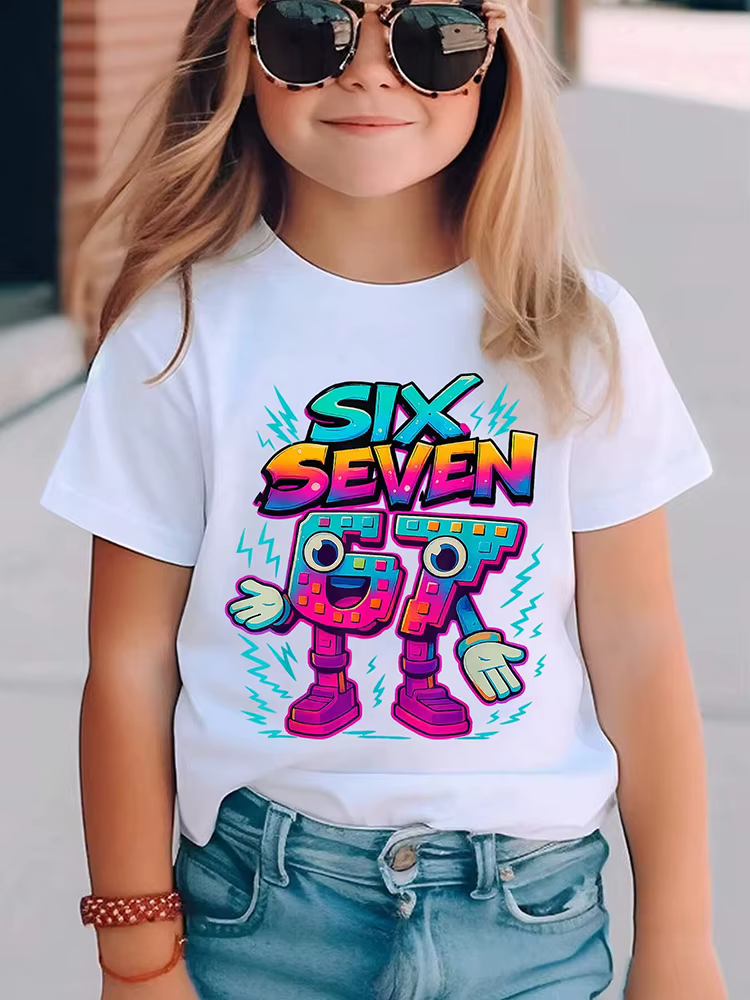 T-shirt graphique pour enfants Neon SIX SEVEN numéro 67