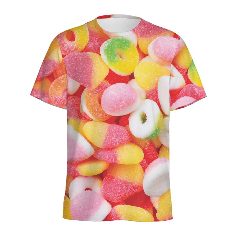 T-shirt à motif bonbon de dessin animé pour hommes et enfants