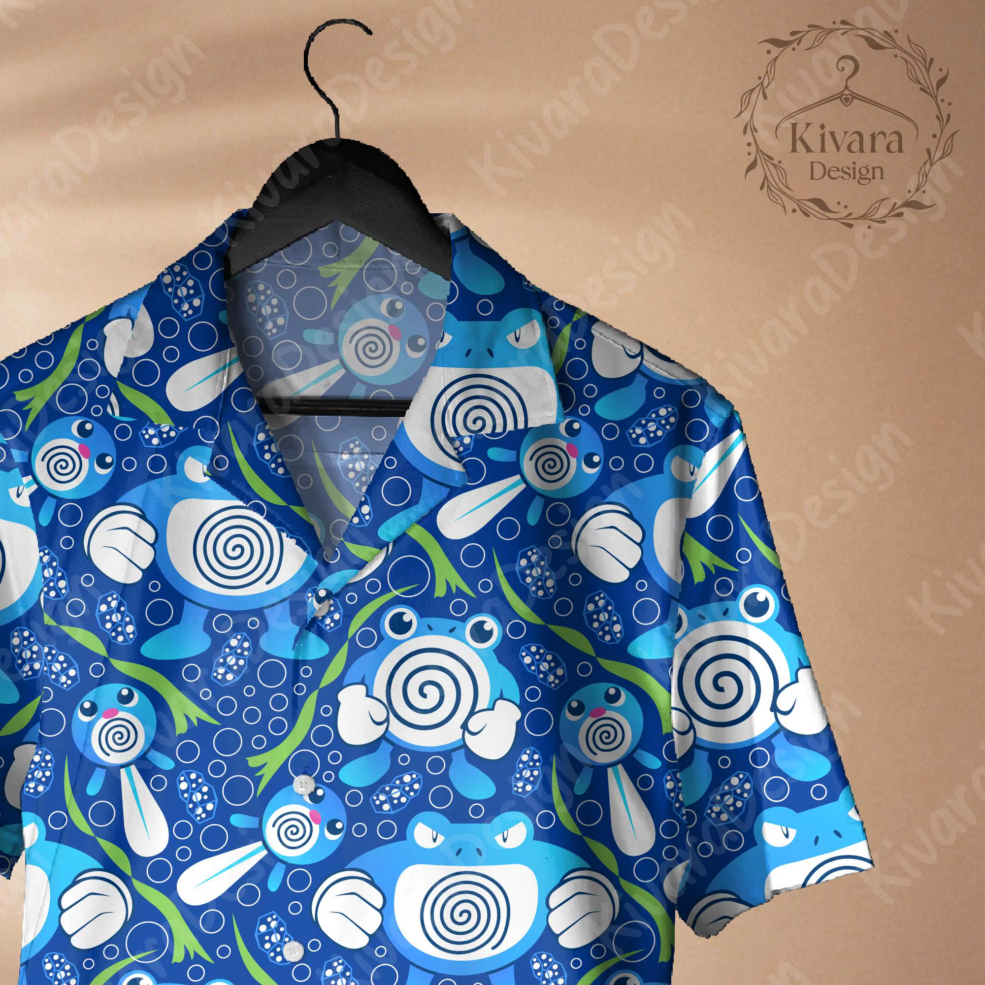 Poli Evolution Hawaiian Shirt Pokémon Anime POLIWHIRL T-shirt graphique pour homme