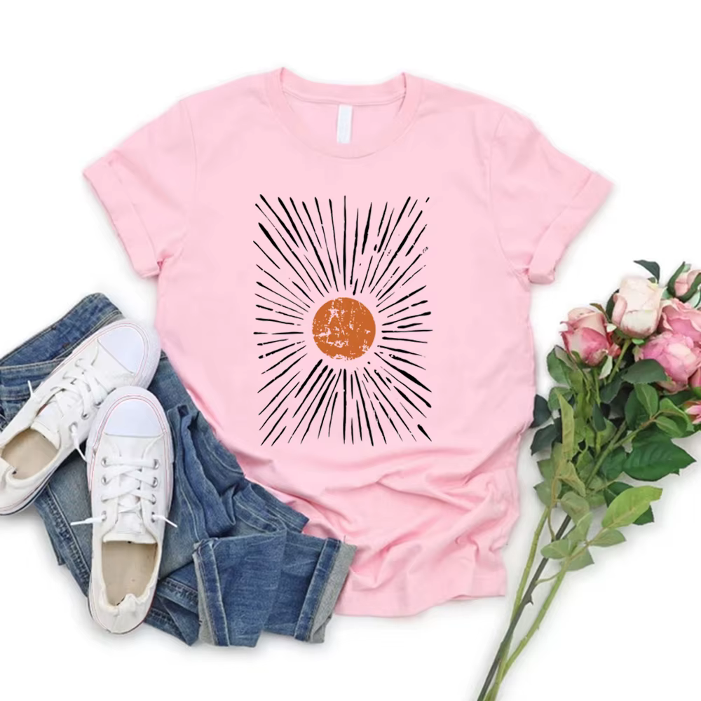 Sunburst Vintage T-Shirts Boho chemise soleil graphique t-shirt hommes femmes à manches courtes col rond