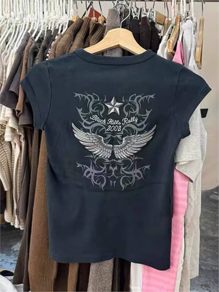 T-shirts brodés à motif aile arrière pour femme