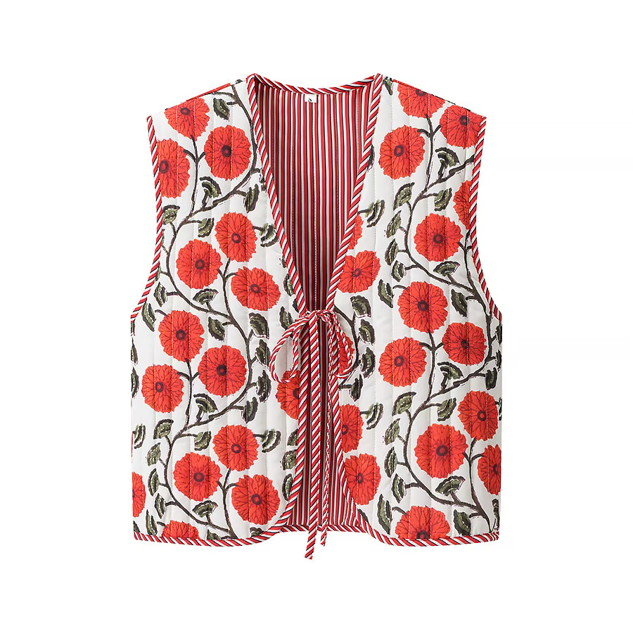 Nouvelle Collection 2025 – Gilet Imprimé Sans Manches Tendance pour Femme – Haut Simple Col V Style Décontracté en Tissu Polyester – Vêtement Transfrontalier