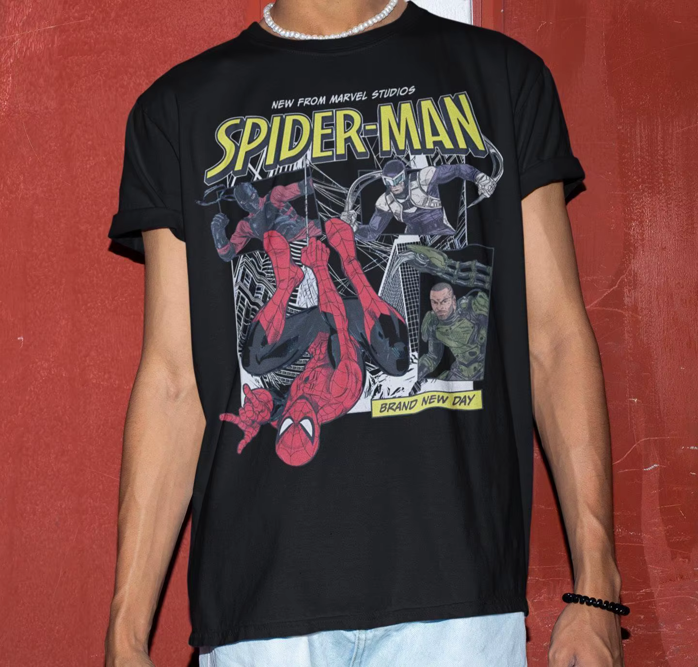 T-shirt unisexe Spider-Man Brand New Day 2026 Punisher Team Comic Collage