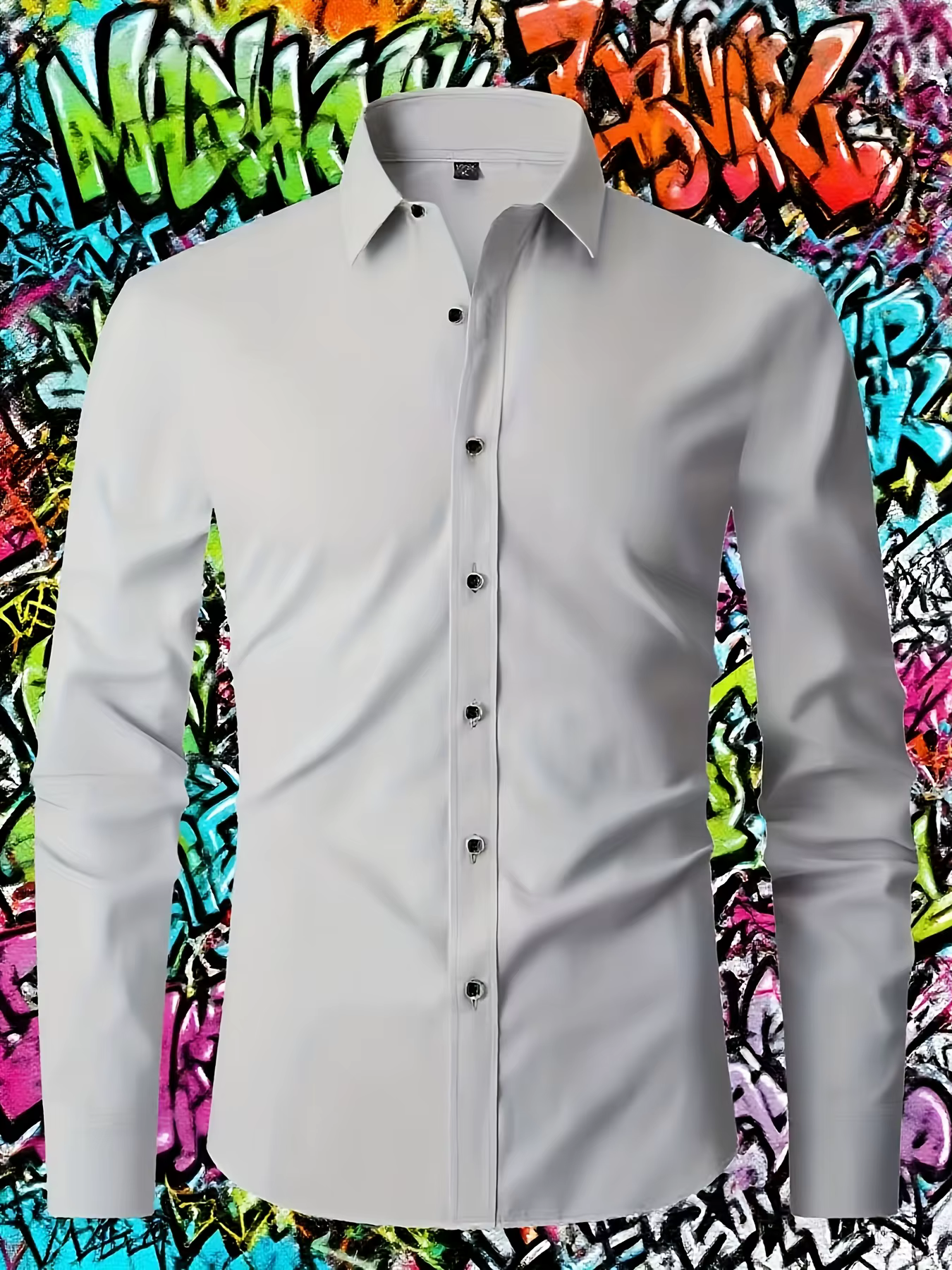 Chemise élégante à manches longues pour homme - Tissu en polyester décontracté
