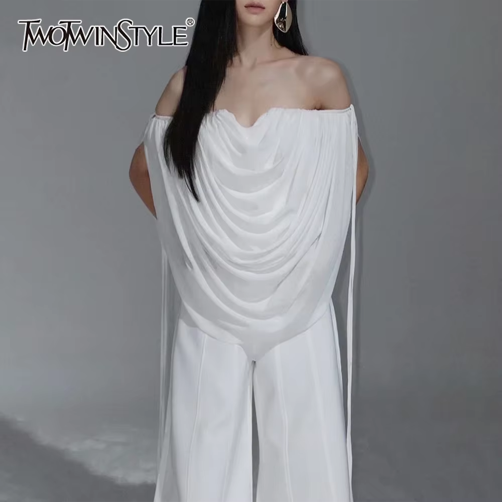 Chemise blanche à plis superposés TWOTWINSTYLE pour femme