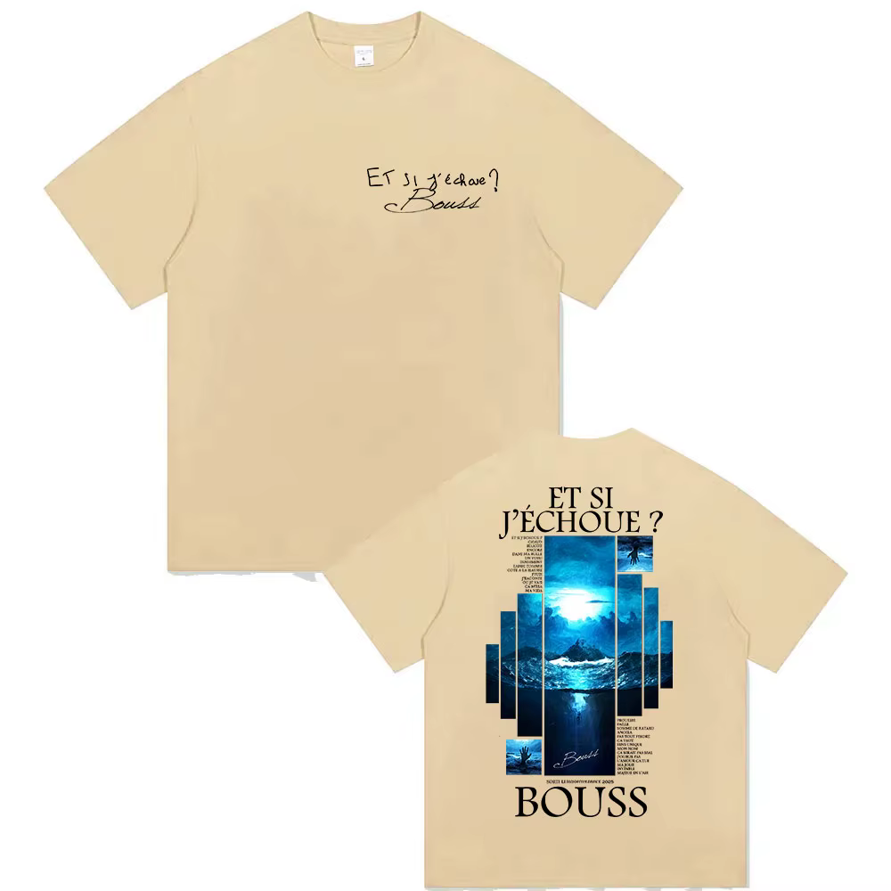 Rappeur BOUSS ET SI J'ECHOUE? Tour 2025 t-shirt graphique hommes rétro Hip Hop manches courtes T-shirts pur coton