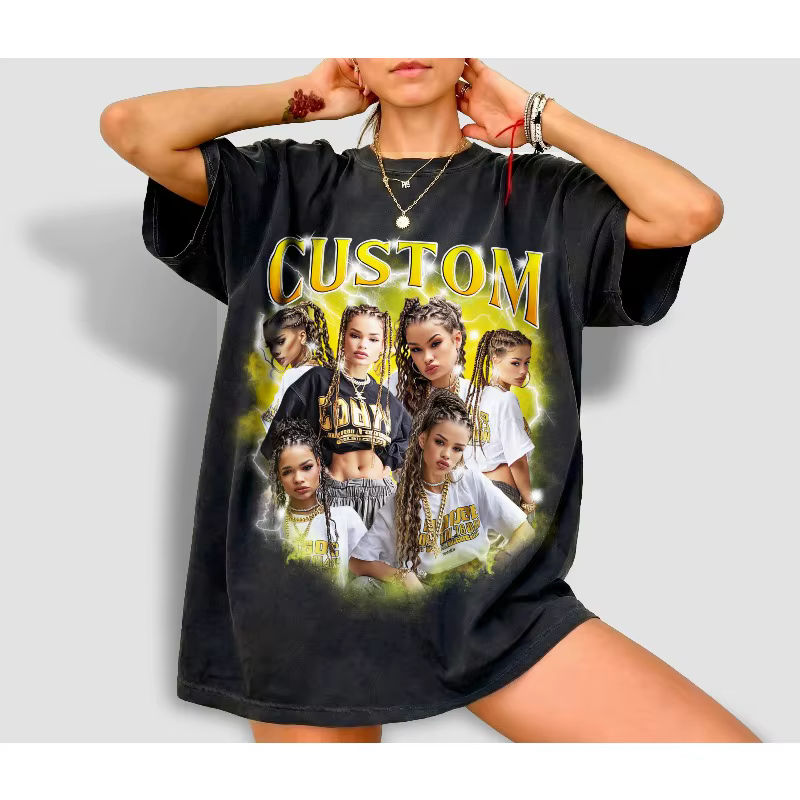 T-shirt Rap Rétro Années 90 avec Motif Personnalisé