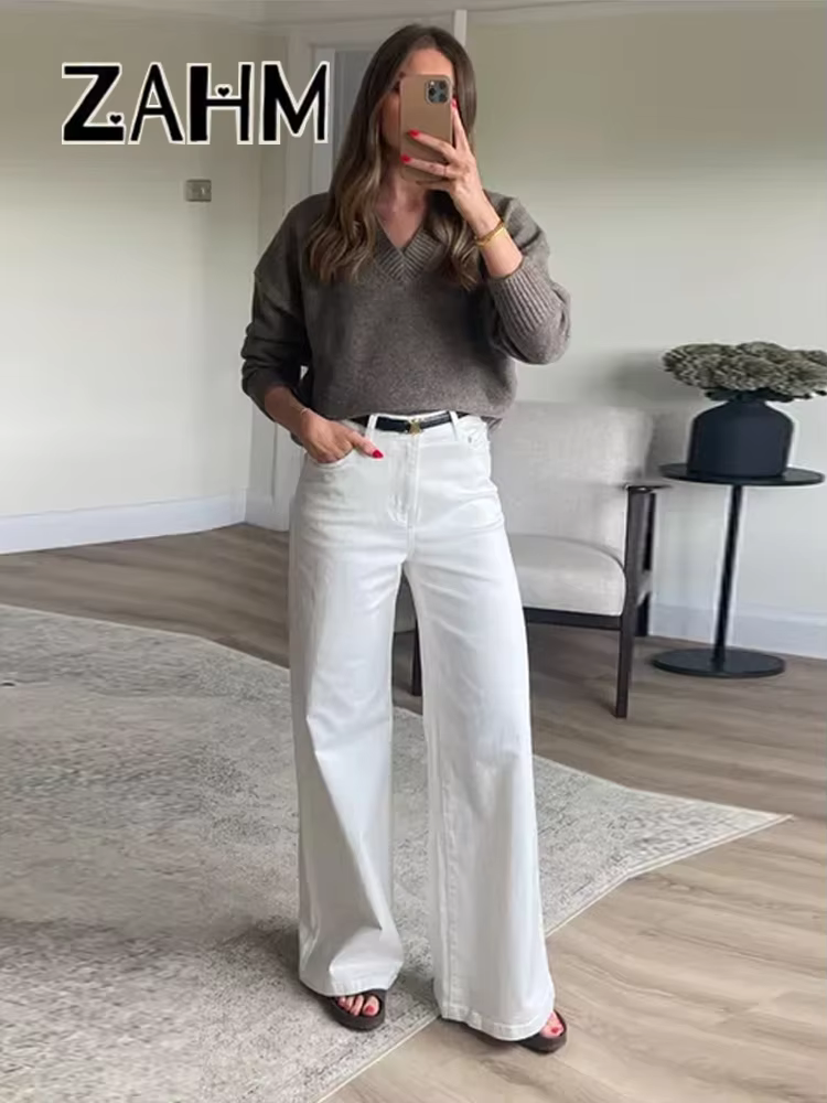 Pull tricoté élégant à col en v pour femme